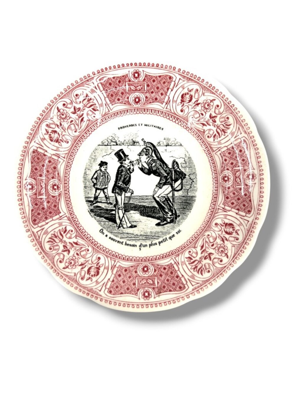 Antique Gien France Talking Plate Proverbes et Militaires Earthenware